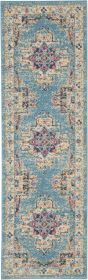 6' Light Blue Southwestern Power Loom Runner Rug