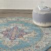 4' Light Blue Round Southwestern Power Loom Area Rug