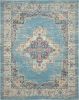 7' X 10' Blue and Ivory Medallion Power Loom Distressed Area Rug