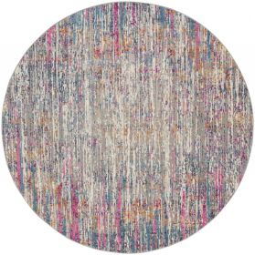 4' Pink And Ivory Round Abstract Power Loom Area Rug