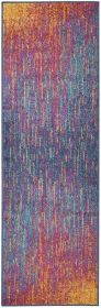 6' Blue And Pink Abstract Power Loom Runner Rug