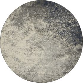 8' Gray And Ivory Round Abstract Power Loom Area Rug