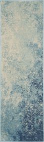 6' Ivory And Blue Abstract Power Loom Runner Rug
