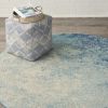 4' Ivory And Blue Round Abstract Power Loom Area Rug
