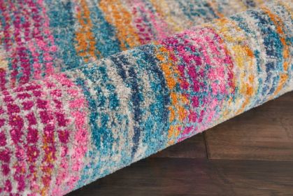 8' Pink And Blue Abstract Power Loom Runner Rug