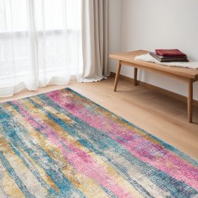 5' X 7' Pink And Blue Abstract Power Loom Area Rug