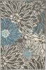2' X 3' Blue And Gray Floral Power Loom Area Rug