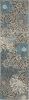 8' Blue And Gray Floral Power Loom Runner Rug