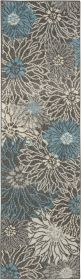 8' Blue And Gray Floral Power Loom Runner Rug