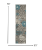 8' Blue And Gray Floral Power Loom Runner Rug