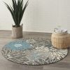 4' Blue And Gray Round Floral Power Loom Area Rug