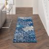 6' Blue And Ivory Floral Dhurrie Runner Rug