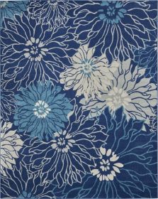 8' X 10' Blue And Ivory Floral Power Loom Area Rug