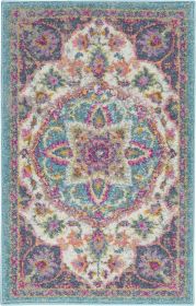 2' X 3' Pink And Green Dhurrie Area Rug
