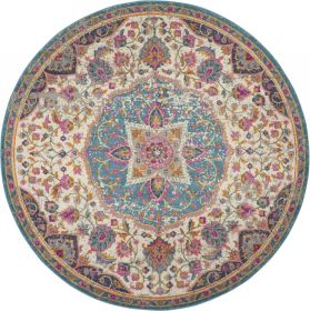 5' Pink And Green Round Dhurrie Area Rug