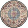 8' Pink And Green Round Dhurrie Area Rug