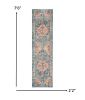 8' Blue And Ivory Power Loom Runner Rug