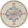 5' Gray And Ivory Round Power Loom Area Rug