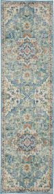 8' Blue And Ivory Dhurrie Runner Rug