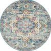 8' Blue And Ivory Round Dhurrie Area Rug