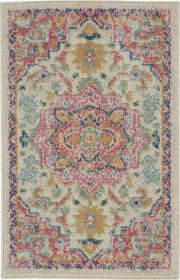 2' X 3' Pink And Ivory Southwestern Dhurrie Area Rug