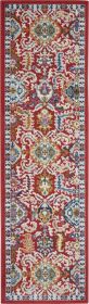 8' Red And Ivory Damask Power Loom Runner Rug