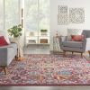 8' X 10' Red And Ivory Damask Power Loom Area Rug