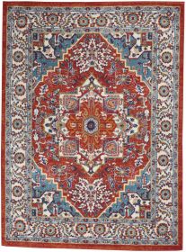5' X 7' Red And Ivory Power Loom Area Rug