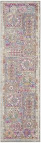8' Pink And Gray Abstract Power Loom Runner Rug