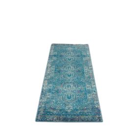 8' Blue Southwestern Power Loom Runner Rug