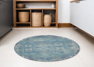 5' Blue Round Southwestern Power Loom Area Rug