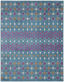 7' X 10' Blue and Orange Geometric Dhurrie Area Rug