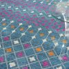 7' X 10' Blue and Orange Geometric Dhurrie Area Rug