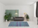 7' X 10' Blue and Orange Geometric Dhurrie Area Rug