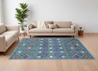 8' X 10' Blue And Orange Geometric Dhurrie Area Rug