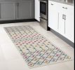 8' Blue And Ivory Geometric Dhurrie Runner Rug