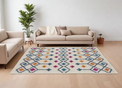 7' X 10' Blue And Ivory Geometric Dhurrie Area Rug