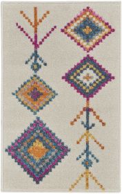 2' X 3' Ivory Geometric Berber Area Rug