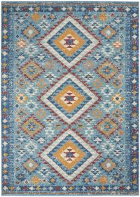 4' X 6' Blue And Orange Geometric Dhurrie Area Rug