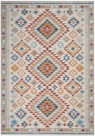 5' X 7' Gray And Ivory Geometric Dhurrie Area Rug