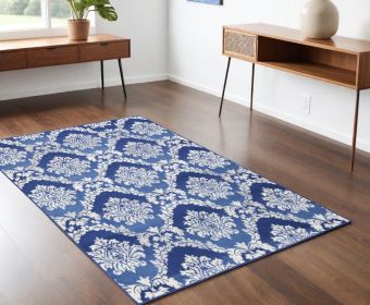 4' X 6' Blue Floral Dhurrie Area Rug