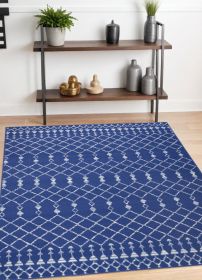 4' X 6' Navy Blue Geometric Berber Area Rug