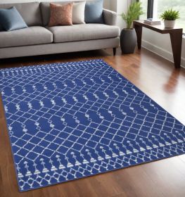 5' X 7' Navy Blue Geometric Berber Area Rug
