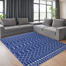 6' X 9' Navy Blue Geometric Berber Area Rug