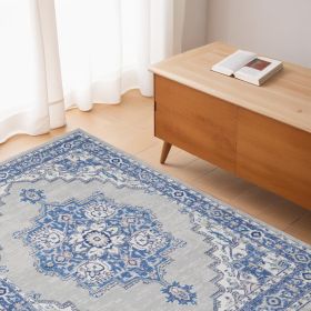 4' X 6' Blue Gray Floral Dhurrie Area Rug