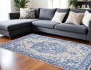 6' X 9' Blue Gray Floral Dhurrie Area Rug