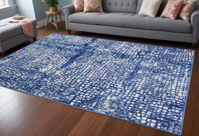 6' X 9' Blue And Ivory Abstract Dhurrie Area Rug