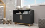 Modern Black And Natural Two Door Console Cabinet