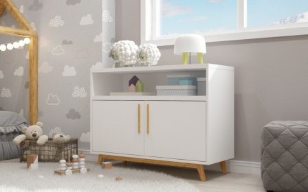 Modern White And Natural Two Door Console Table