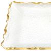 14" Clear and Gold Bubble Glass Scalloped Rim Rectangular Tray